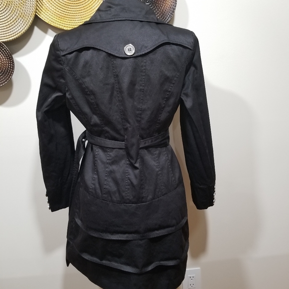 CHARLES KLEIN Trech Coat Military Style Color Black SIZE S, with silver buttons. - Picture 9 of 17